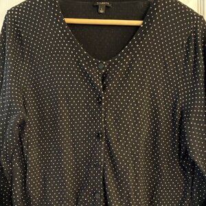 Talbots Women's Black w White Dots Cotton Blend 3/4 sleeves Cardigan Sweater L